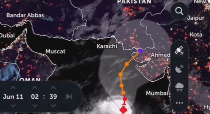 How far away storm from Karachi? 