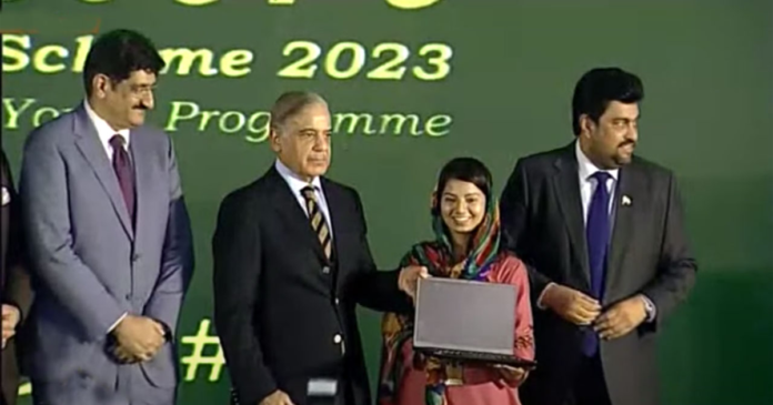 PM Shehbaz distributes laptops in Karachi